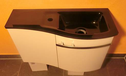 Burgbad Sinea 1.0 Waschtischunterschrank mit schwarzen Glaswaschtisch, rechts, SELM065RF2214, Eiche Dekor Cashmere 